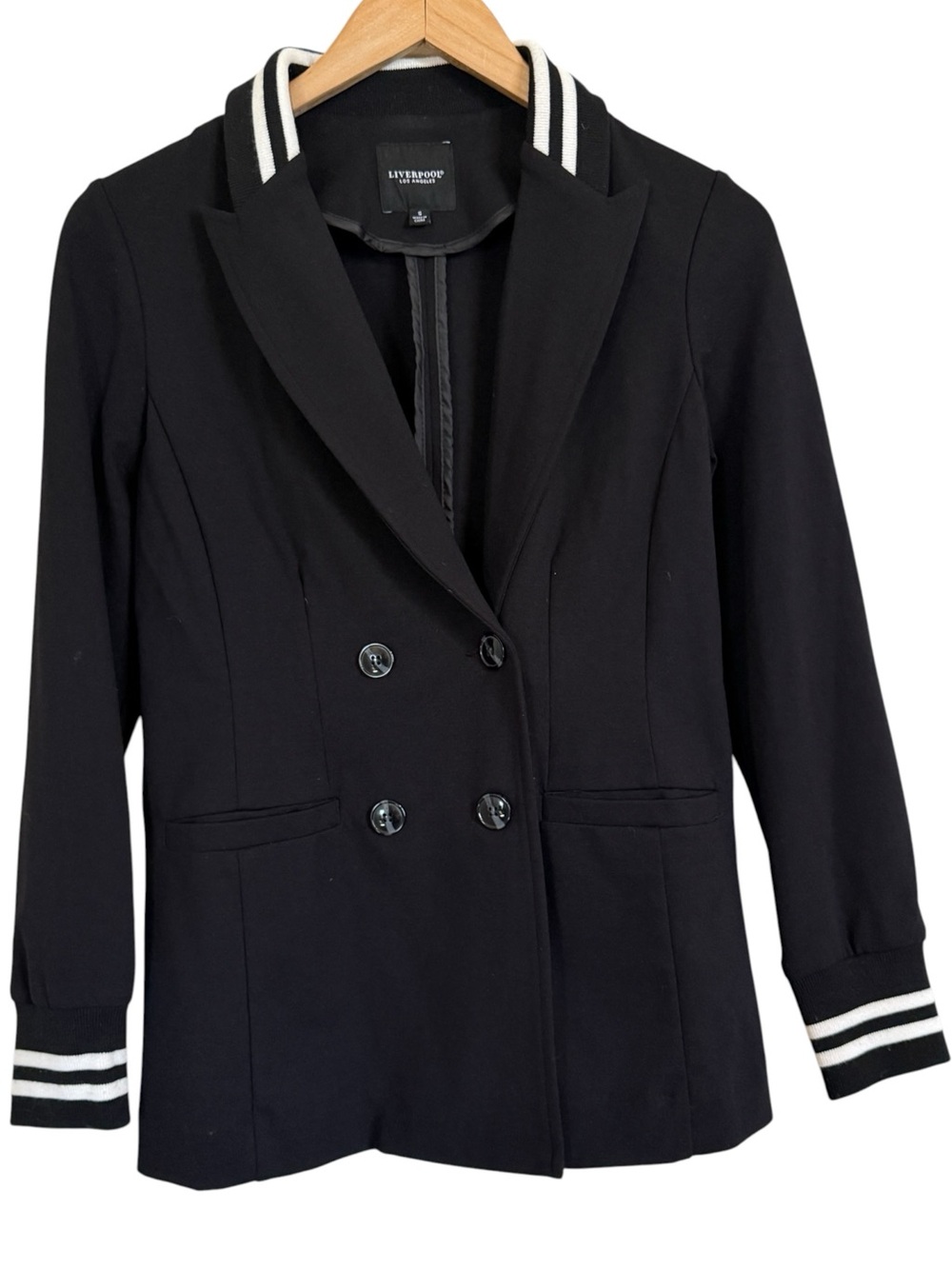 Liverpool Los Angeles Black Double Breasted Blazer Varsity Stripe Women’s Size S